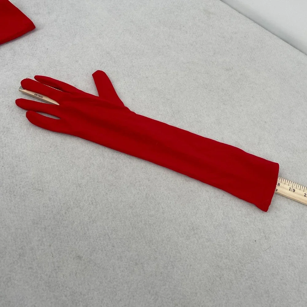 Red Opera Length Evening Gloves Stretch Spandex Long Formal Prom Costume 18.5in